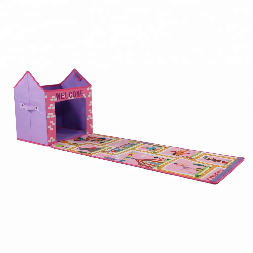 Cartoon House Storage Box With Roll Out Play Mat