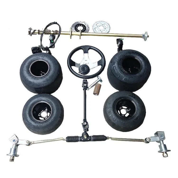 
GO KART KARTING Buggy Brake Disc Sprocket Steering Knuckles Tie Rod Steering Wheel 5 Inch Wheel Tires ATV UTV 100CM Rear Axle 