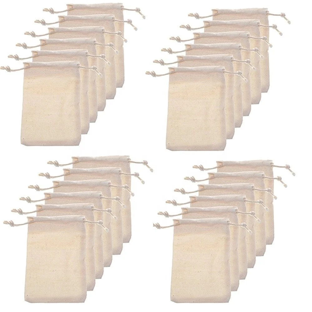 Double Drawstring Cotton Muslin Bags, organic cotton packaging bags