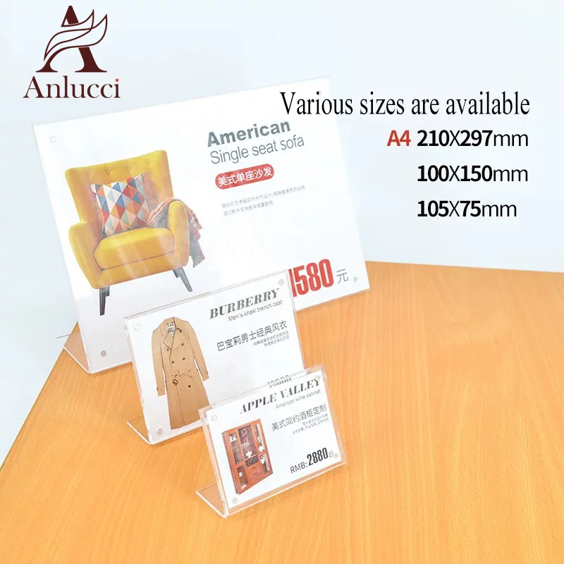 L Shape A4 A5 A6 A7 Horizontal And Vertical Type Transparent Acrylic Table Menu Price List Display Stands