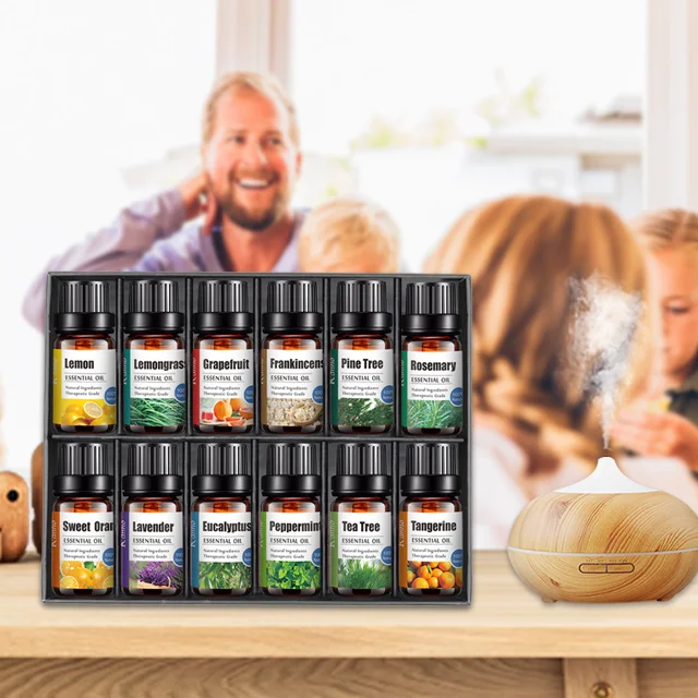 Kanho 100% Pure Natural Therapeutic Grade Essential Oil Set 12/10ml Aromatherapy Gift Set with Private Label OEM