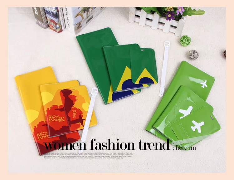 Travel set of PVC passport holder and luggage tag with many patterns