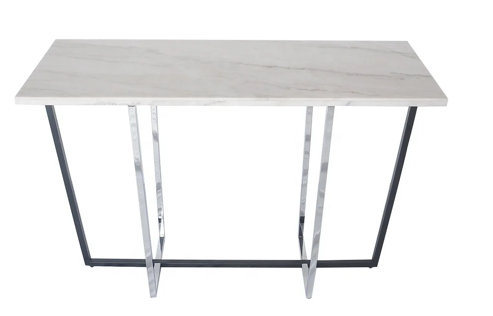 
Rectangle Chinese white marble metal frame simple console table 