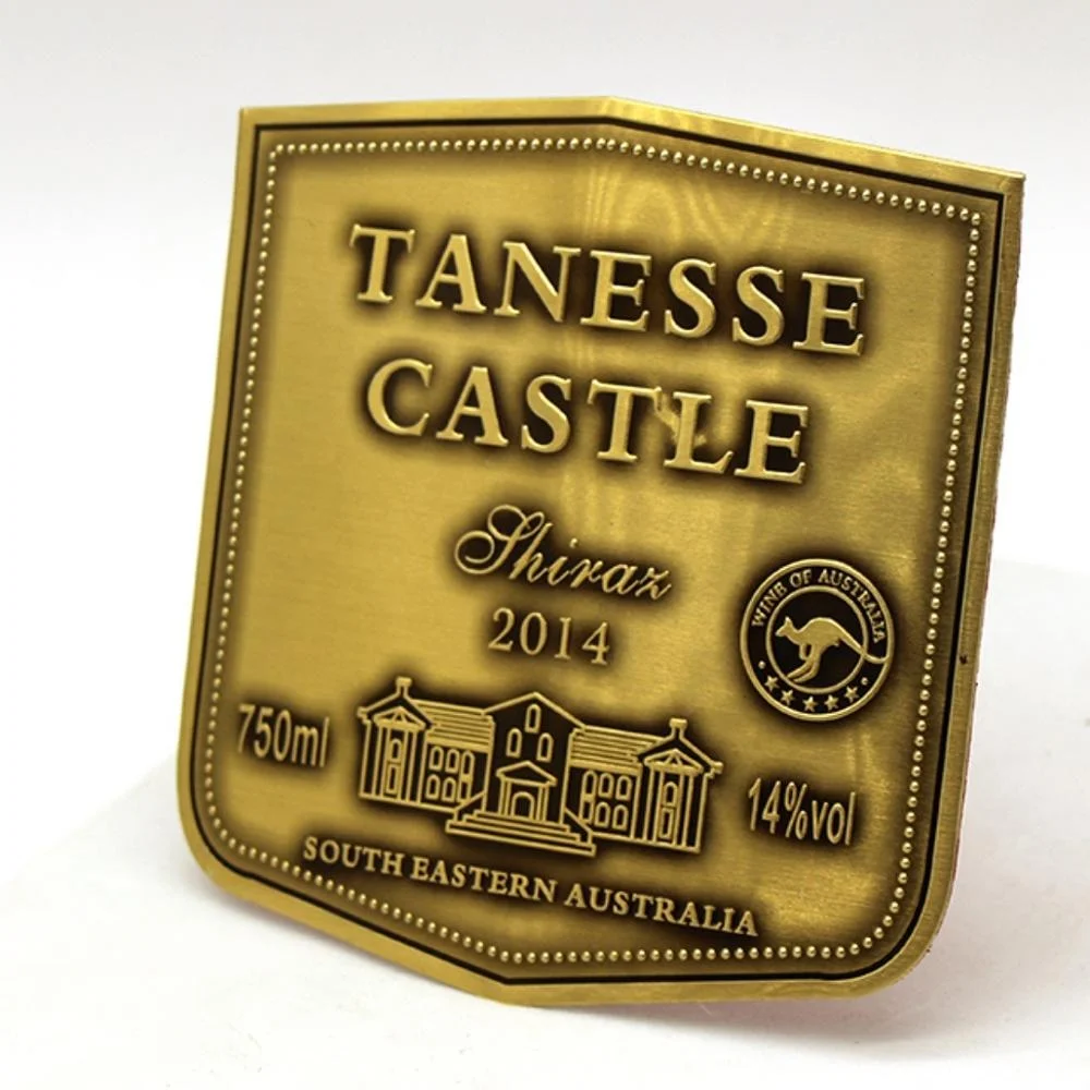 Custom Aluminum Embossed Bottle Label Metal Logo Wine Metal Sticker Metal Wine Label