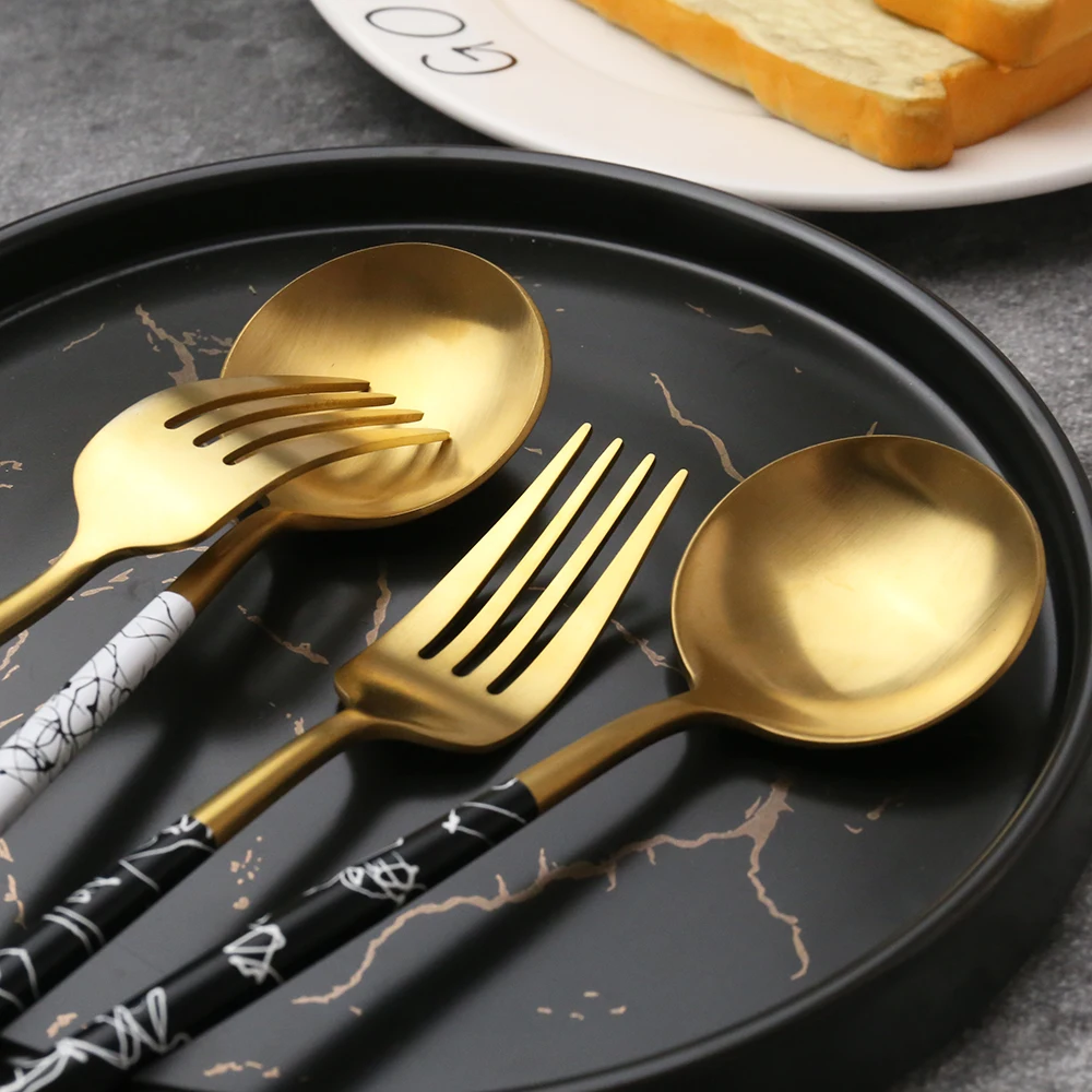 
Eco-friendly Gift Marble handle Copper Stainless Steel Flatware wedding cutlery set 