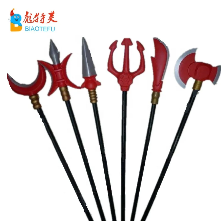 red halloween devil pitch fork death scythe trident weapons cosplay