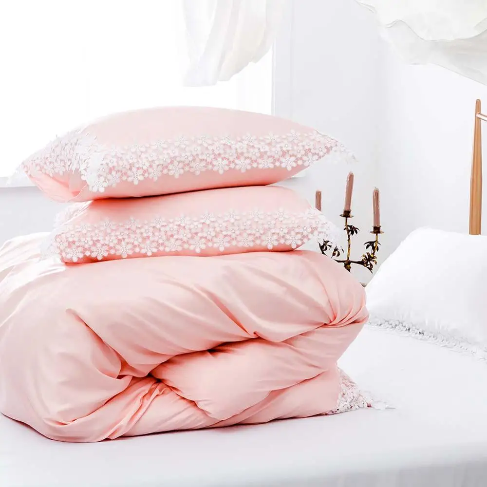 White Fabric for Comforter Sets Luxury 100% Cotton Bedding Set with Lace
