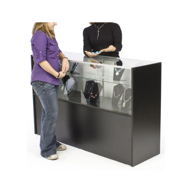 
Jewelry Display showcase Watch display cabinet black finish adjustable tempered glass shelf & sliding doors 