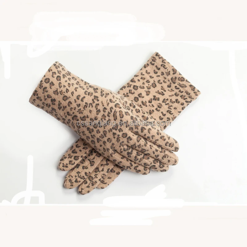 winter Sexy Leopard Print thin innerliner warm hand protective men women wool gloves