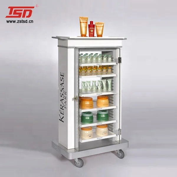 Custom metal show beauty display rack beauty products display cabinets hair salon display shelf