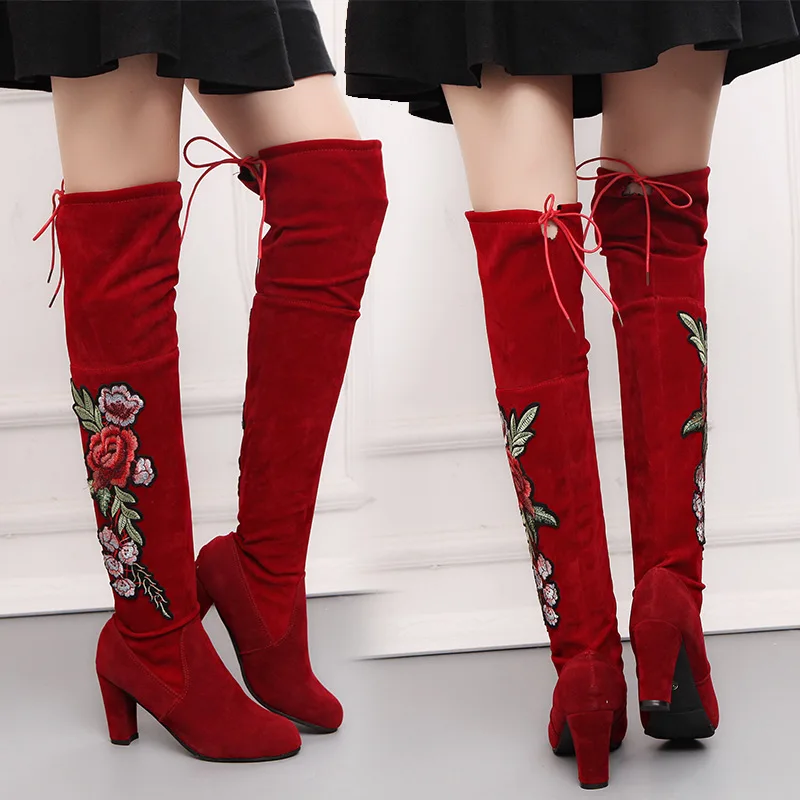 
big size women keen boots lady embroidery flowers winter boots sexy shoes 