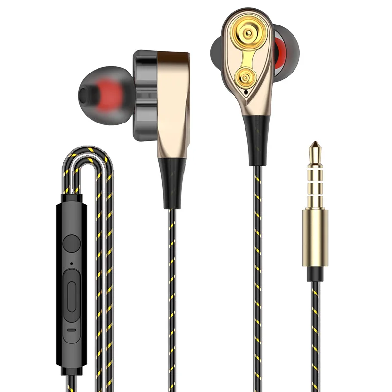 Dual Dynamic Driver Moving Coil 3.5mm Wired In-Ear Headphones Earphones with Mic