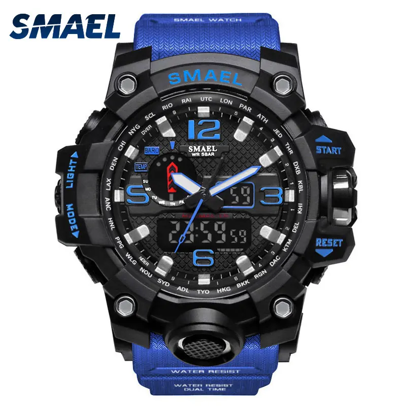 
Smael Most of Sold 1545 model Dual time OEM 5ATM waterproof custom sports mens watch 