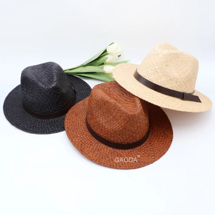 Factory supply natural raffia straw panama style hat