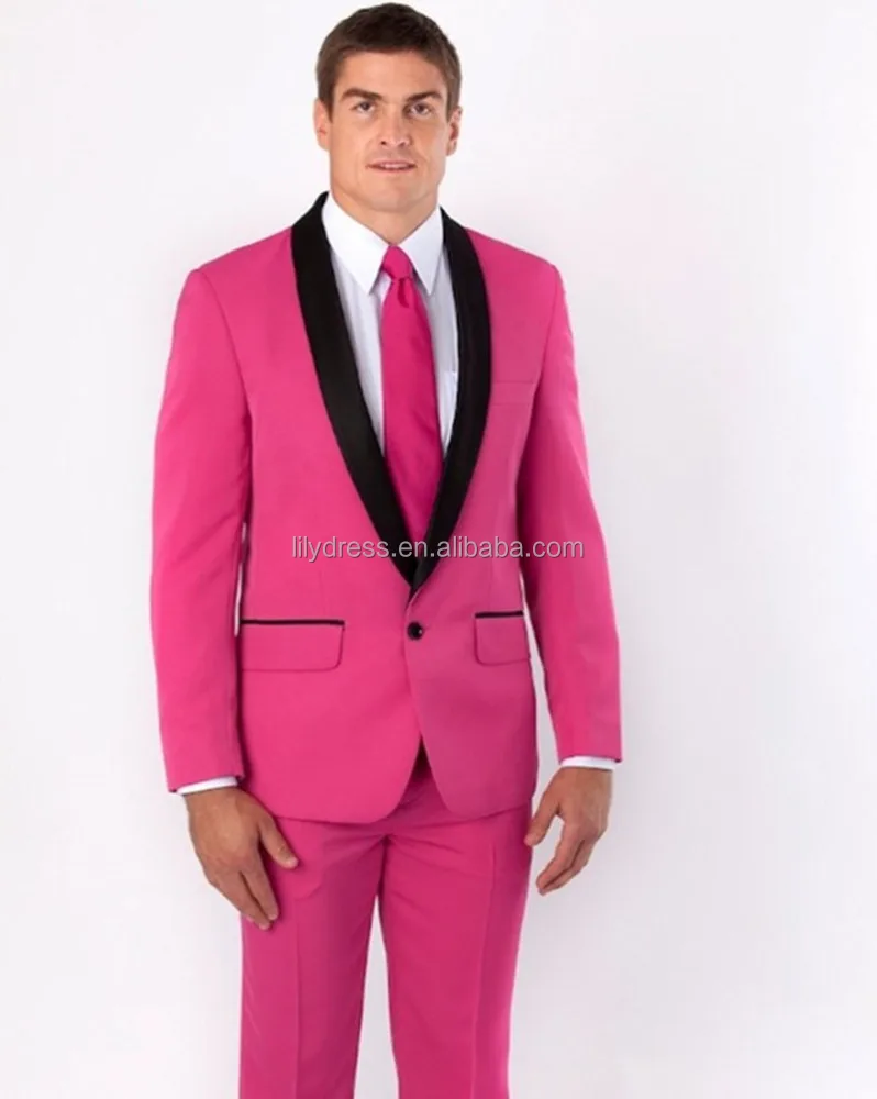 LL022 Image Christmas Shawl Black Lapel Groom Tuxedos Hot Pink Formal Men Suits Wedding Best Man suit (Coat+Pants)