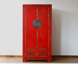 Rustic antique finish Chinese reproduction furniture classical customized furniture wardrobe China traditional  red wardrobe