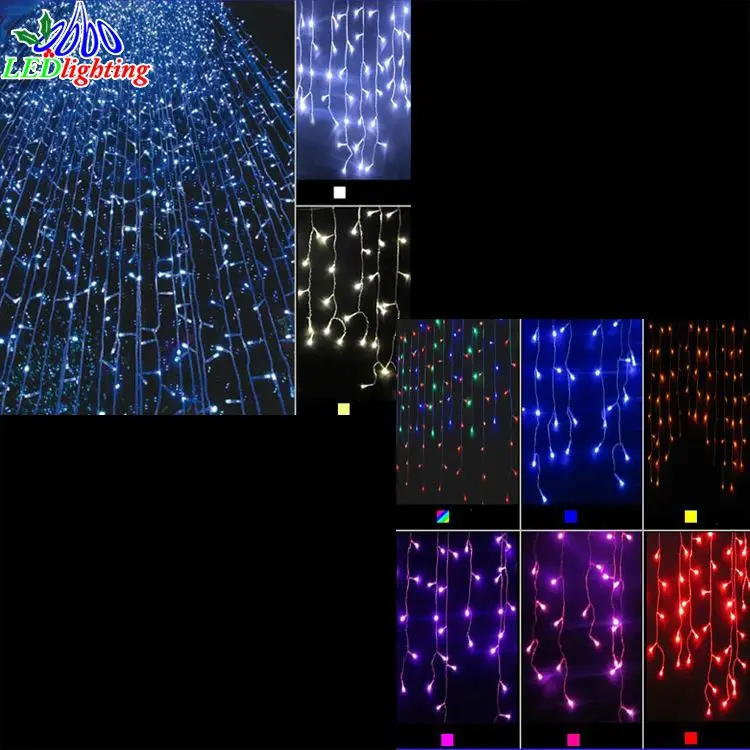 Outdoor LED Waterfall Light PVC Cable LED Curtain String Light RGB Blue Green Pink Purple Emitting Colors IP65 Rated 220V