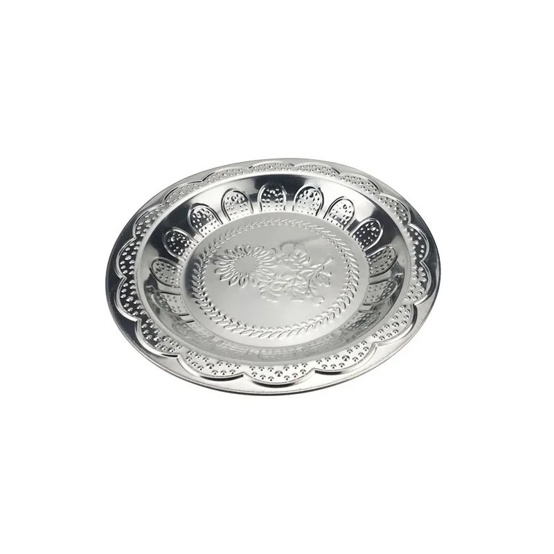 Luxury Stainless Dinner Plates Big Sizes Kitchen Rolls Round Metal Serving Tray Stainless Steel Dining Plate