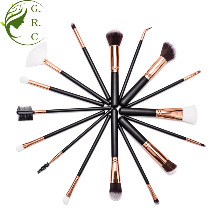 Small order acceptable gradient Synthetic hair cosmetic brushes halal makeup brush private logo label 16 piece makeup brush set