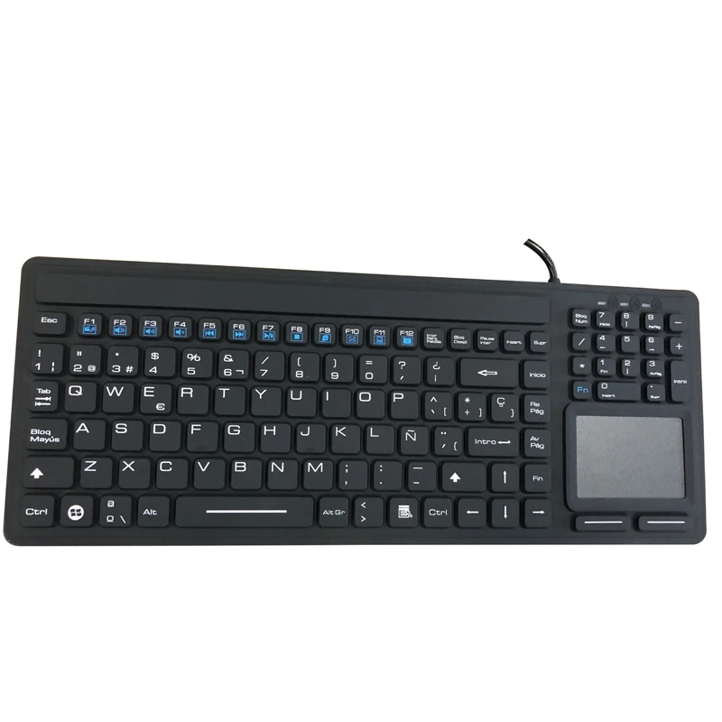 107Keys IP68 waterproof industrial wired silicone keyboard with touchpad