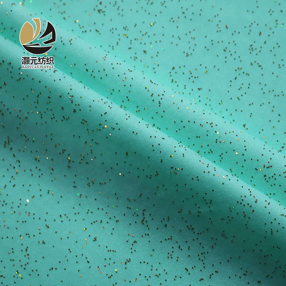 Shiny Sequin Flash Colorful Knitting Green Tulle Fabric For Women Garments