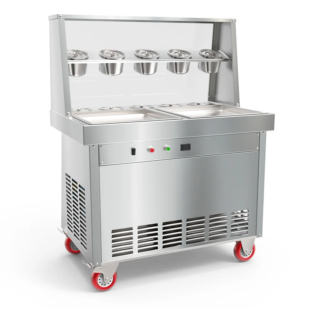 Double flat pan fried roll ice cream machine mesin ais krim goreng Factory Supply Square Pan Fried Ice Cream Machine