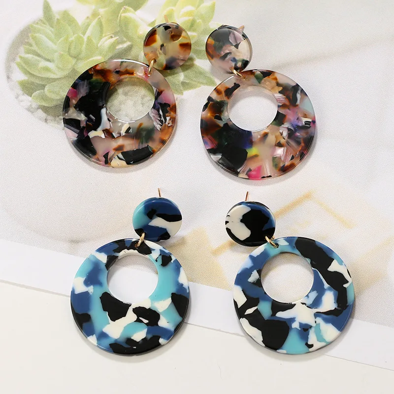New Creative Acrylic Sheet Circular Fashion Fashionable Multicolored Round Acetate Acrylic Jewelry Earring Acrylic Earrings