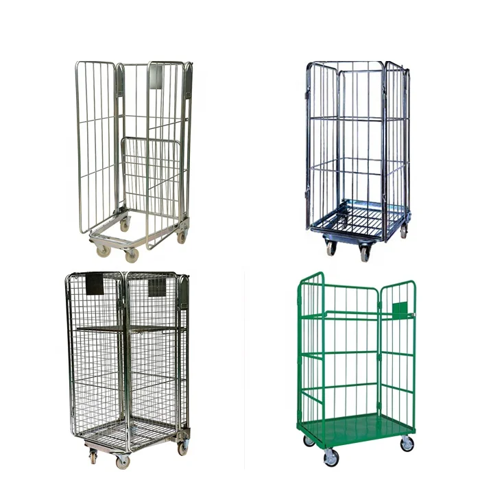 Galvanized foldable warehouse mild steel welded logisitic storage wire metal mesh roll container with wheels