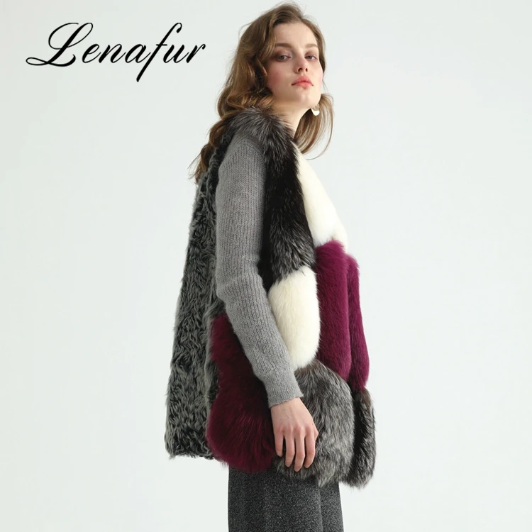 Большие 5 размеров серый вино бежевый цветовой гаммы молодая леди мода длинный Лисий мех без рукавов жилет, жилет из меха лисы