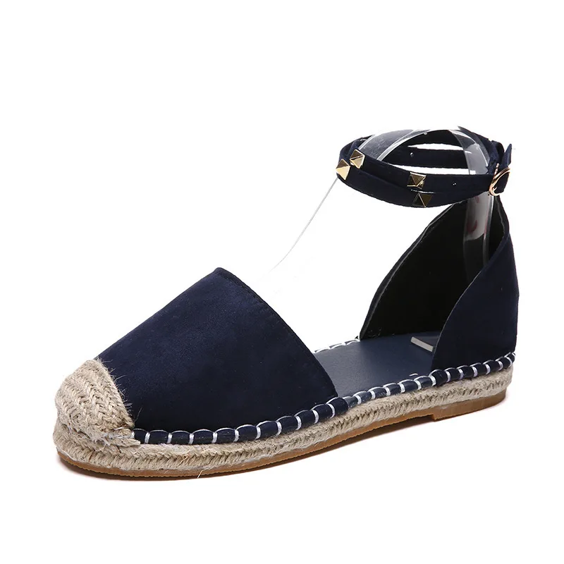 
LFZ-222 2020 New Design Ladies Large Size Hemp Rope Rivet Sandals Women Casual Shoes Single Shoes 