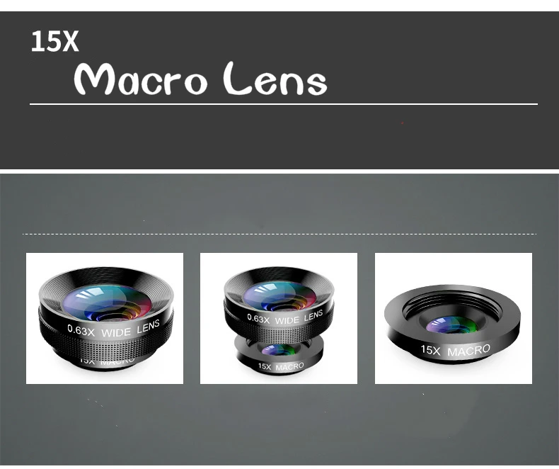 Внешний объектив для камеры мобильного телефона 3 в 1 с супер широким углом 0,63x26 мм 15x макро 198 градусов объектив «рыбий глаз»