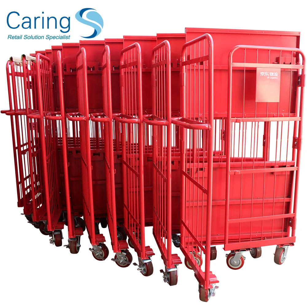 3 sided logistics roll container folding hand trolley metal pallet cage
