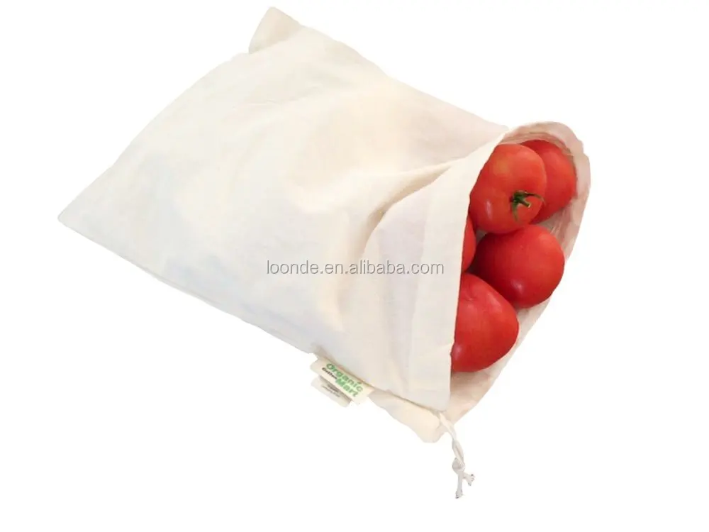 Organic cotton gauze produce drawstring package bag