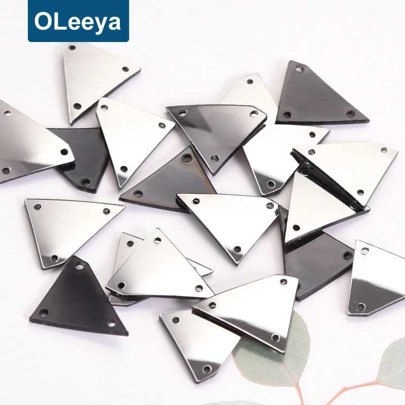 Triangle Sewing Acrylic Rhinestone Diamond with Holes Hematite Acrylics Mirror Sew on Rhinestone for Dressing Decoration