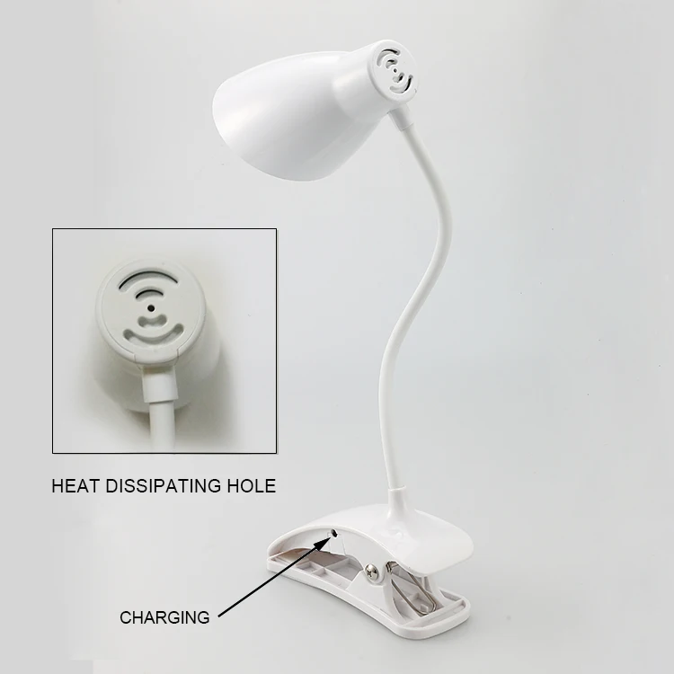 white ABS plastic   flexible goose neck led  desk reading lamp clip on table edge  for reading