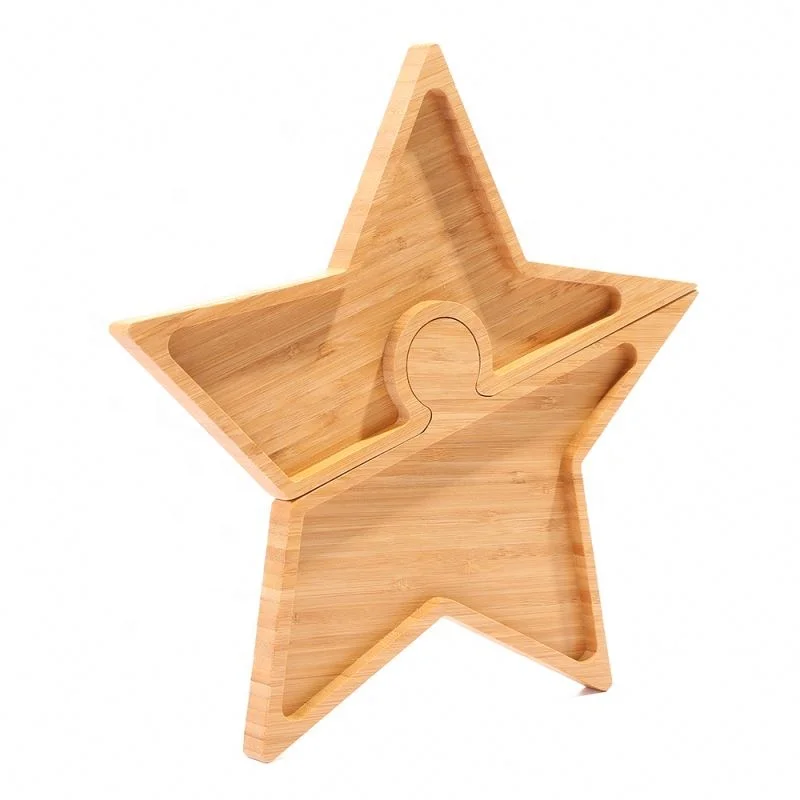 
Hot Selling Star Shape 2 Divided Party Serving Platters Wood Bamboo Puzzle Tray 