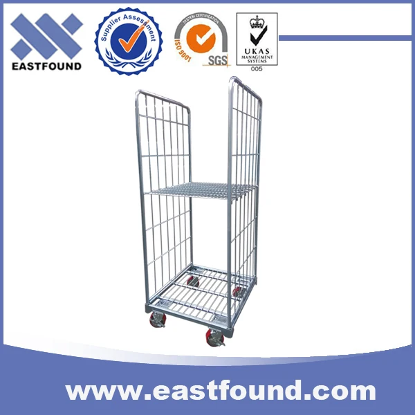 Galvanized wire transport cage pallet trolley cart