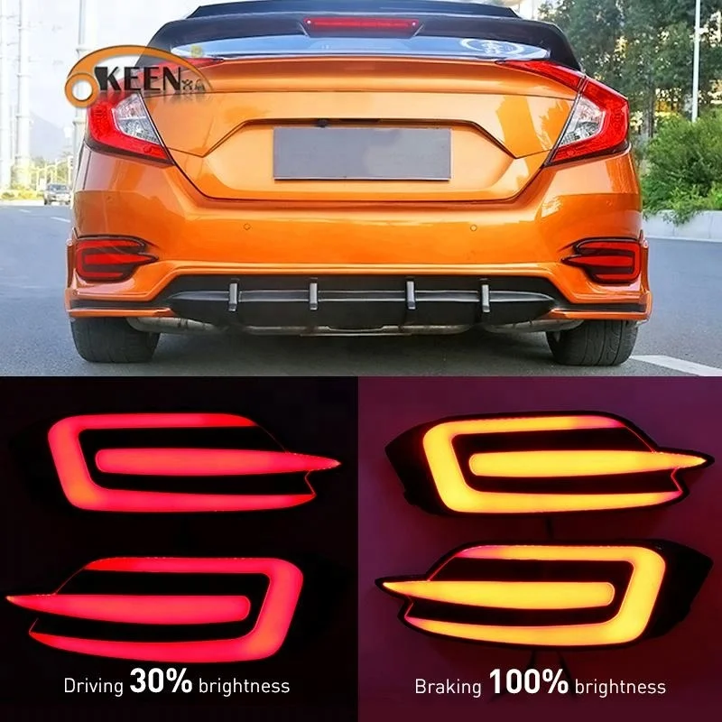 KEEN rear bumper reflector lights for Honda Civic 2016 2017 2018 led rear tail lamp car brake warning parking lamp