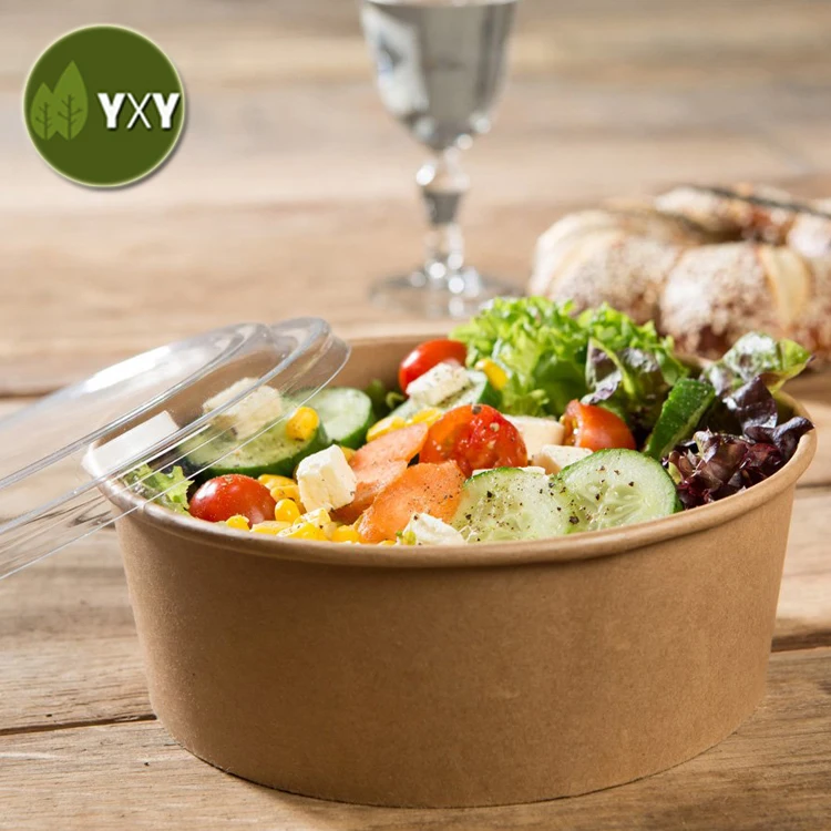 
High Quality Kraft PLA Paper Salad Bowl Disposable Biodegradable with Pla Lid 