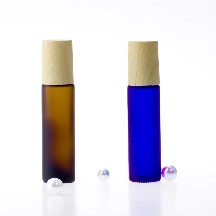 10 ml roll on bottle perfume Frosted Glass roller ball bottles roll on with wood caps blue amber black clear