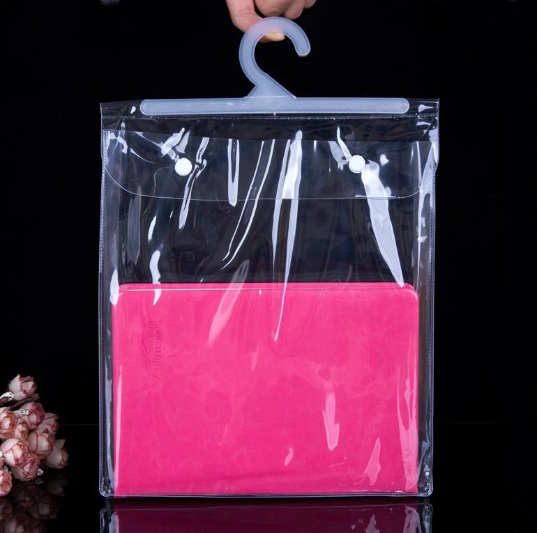 Wholesale Custom Printed Clear PVC Hanger Hook Plastic Bag For Clothes Underwear Packaging