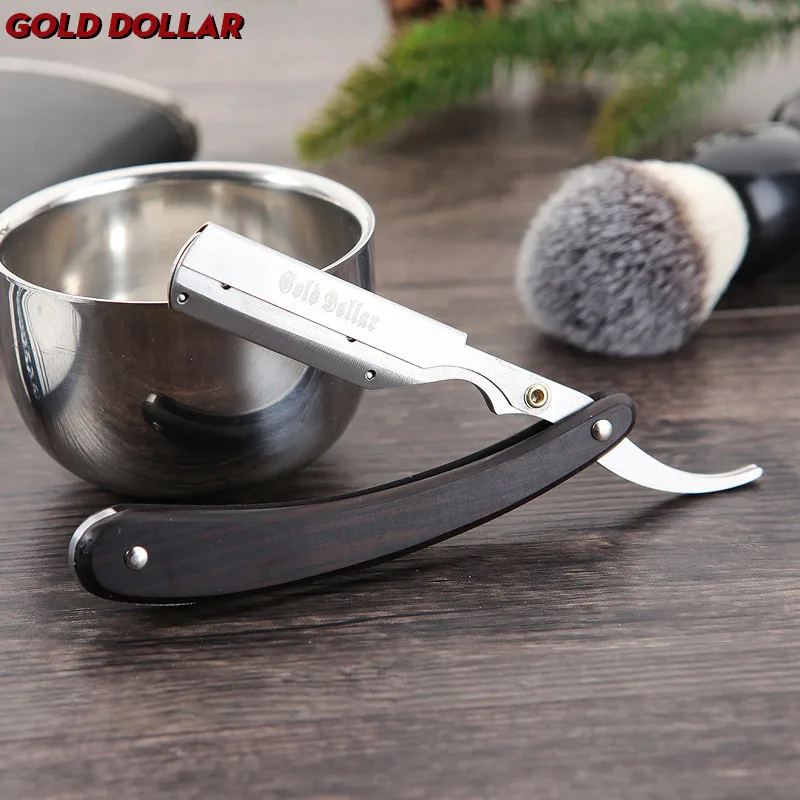 OEM Wooden Handle Straight  Blade Razor Disposable Barber Razor Stainless Steel Shavette For Men Shaving