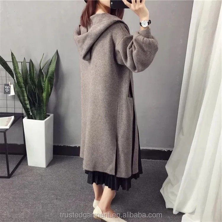 
Women loose hooded knitted long cardigan 