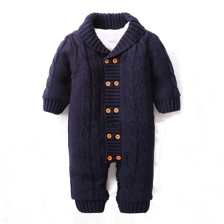 
Newborn Knitting Baby Sweater Jumpsuit Thick Warm Infant Baby Rompers with button up 