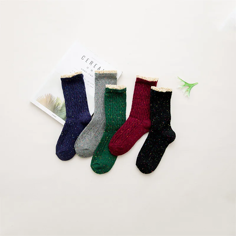 
Women Sweet Lace Shining Socks Warm Thick Adult Wool Knitted Socks 