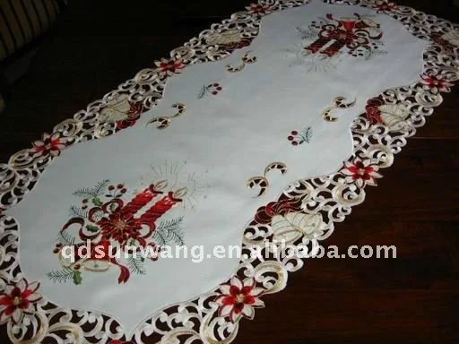 xmas candle TABLE RUNNER with embroidery and cutwork