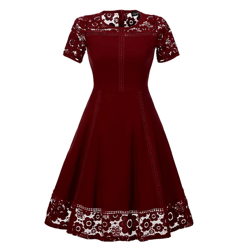 Vintage style short sleeve lace party prom dress for ladies