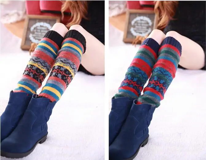 New Women Winter Knee High Wool Knit Fair Isle Leg Warmers