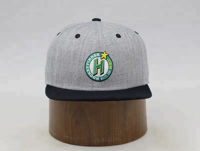 
Fashion Gorra Flat Flip Brim Vintage Embroidery Heather Grey Wool Custom Snapback Caps 