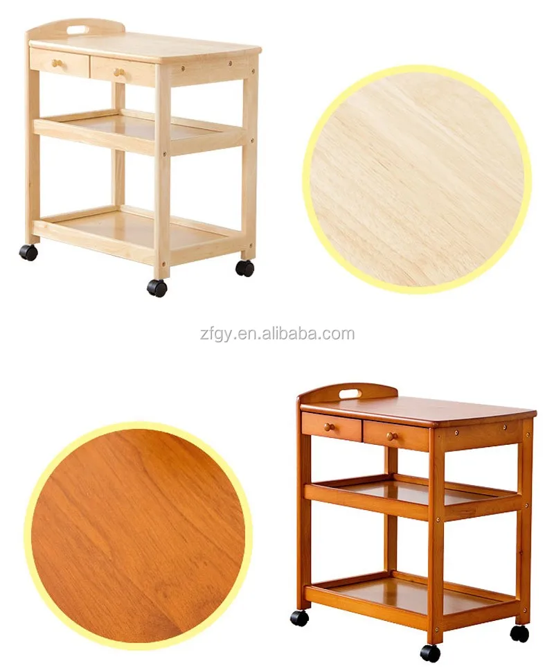 Solid wooden kitchen vegetable trolley cart with wheels